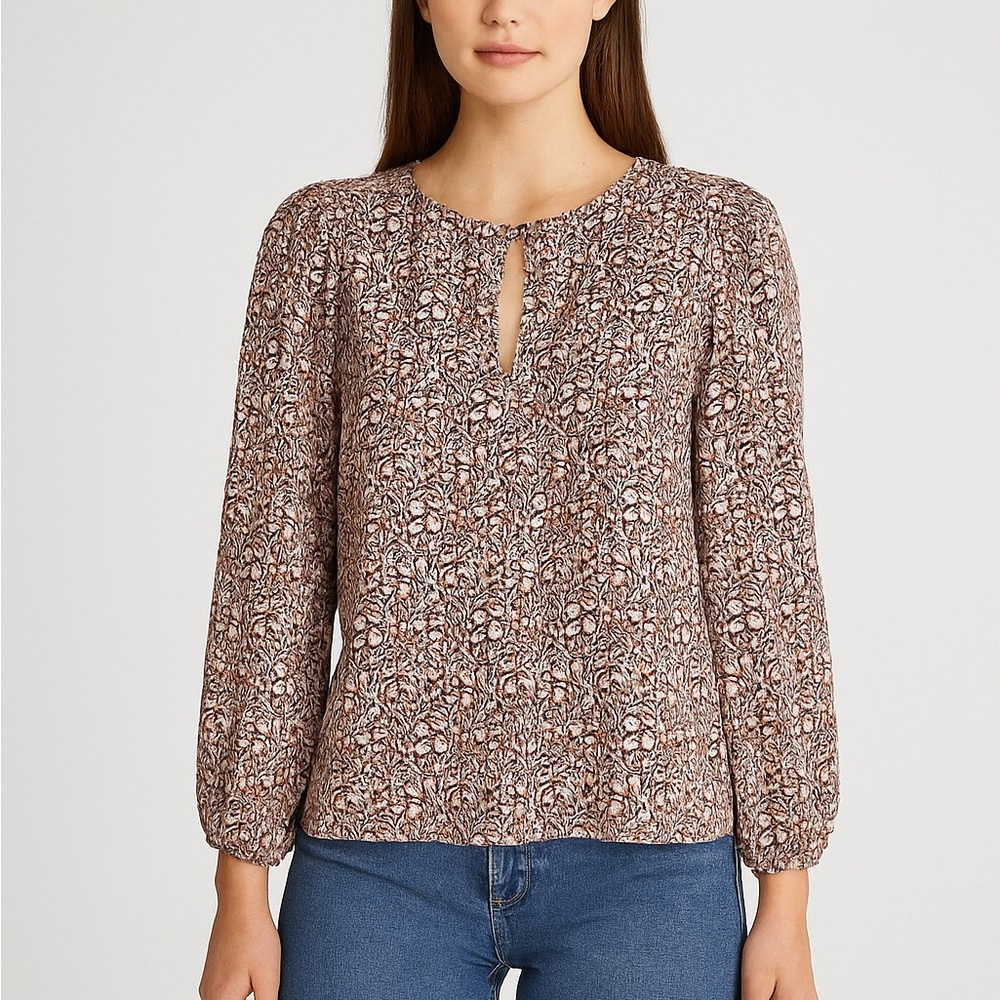 J. Crew Brown and Cream Floral Blouse